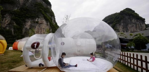 透明帳篷亮相湖南湄江客人入住可觀天